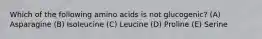 Which of the following amino acids is not glucogenic? (A) Asparagine (B) Isoleucine (C) Leucine (D) Proline (E) Serine