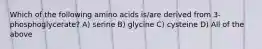 Which of the following amino acids is/are derived from 3-phosphoglycerate? A) serine B) glycine C) cysteine D) All of the above