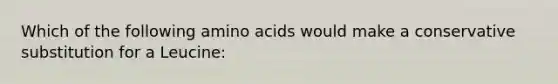 Which of the following <a href='https://www.questionai.com/knowledge/k9gb720LCl-amino-acids' class='anchor-knowledge'>amino acids</a> would make a conservative substitution for a Leucine: