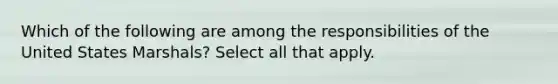 Which of the following are among the responsibilities of the United States Marshals? Select all that apply.