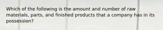 Which of the following is the amount and number of raw materials, parts, and finished products that a company has in its possession?