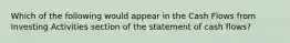 Which of the following would appear in the Cash Flows from Investing Activities section of the statement of cash flows?