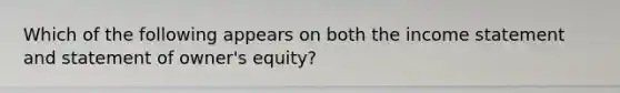 Which of the following appears on both the income statement and statement of​ owner's equity?