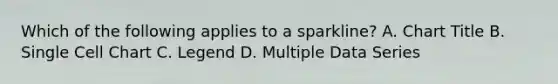 Which of the following applies to a sparkline? A. Chart Title B. Single Cell Chart C. Legend D. Multiple Data Series