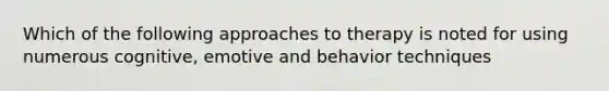 Which of the following approaches to therapy is noted for using numerous cognitive, emotive and behavior techniques