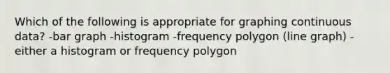 Which of the following is appropriate for graphing continuous data? -bar graph -histogram -frequency polygon (line graph) -either a histogram or frequency polygon