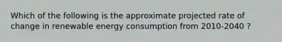 Which of the following is the approximate projected rate of change in renewable energy consumption from 2010-2040 ?