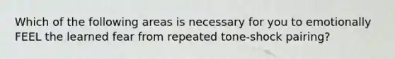Which of the following areas is necessary for you to emotionally FEEL the learned fear from repeated tone-shock pairing?