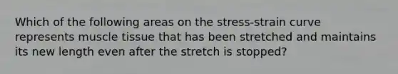 Which of the following areas on the stress-strain curve represents muscle tissue that has been stretched and maintains its new length even after the stretch is stopped?