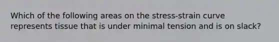 Which of the following areas on the stress-strain curve represents tissue that is under minimal tension and is on slack?