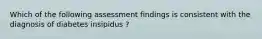 Which of the following assessment findings is consistent with the diagnosis of diabetes insipidus ?