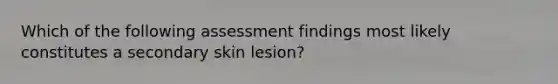 Which of the following assessment findings most likely constitutes a secondary skin lesion?