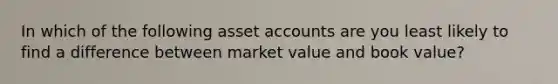 In which of the following asset accounts are you least likely to find a difference between market value and book value?