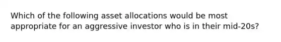 Which of the following asset allocations would be most appropriate for an aggressive investor who is in their mid-20s?