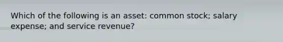 Which of the following is an asset: common stock; salary expense; and service revenue?