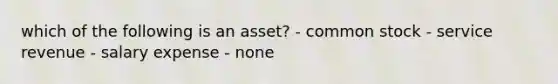 which of the following is an asset? - common stock - service revenue - salary expense - none