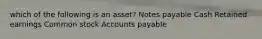 which of the following is an asset? Notes payable Cash Retained earnings Common stock Accounts payable