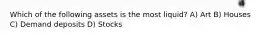 Which of the following assets is the most liquid? A) Art B) Houses C) Demand deposits D) Stocks