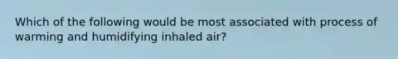 Which of the following would be most associated with process of warming and humidifying inhaled air?