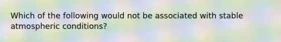 Which of the following would not be associated with stable atmospheric conditions?