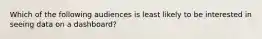 Which of the following audiences is least likely to be interested in seeing data on a dashboard?