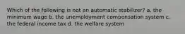 Which of the following is not an automatic stabilizer? a. the minimum wage b. the unemployment compensation system c. the federal income tax d. the welfare system