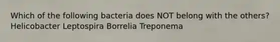 Which of the following bacteria does NOT belong with the others? Helicobacter Leptospira Borrelia Treponema