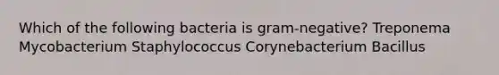 Which of the following bacteria is gram-negative? Treponema Mycobacterium Staphylococcus Corynebacterium Bacillus