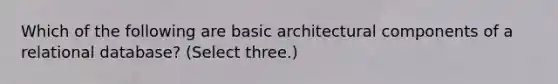 Which of the following are basic architectural components of a relational database? (Select three.)