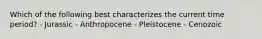 Which of the following best characterizes the current time period? - Jurassic - Anthropocene - Pleistocene - Cenozoic