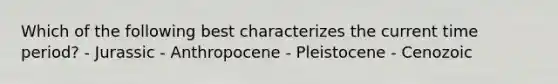 Which of the following best characterizes the current time period? - Jurassic - Anthropocene - Pleistocene - Cenozoic