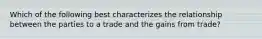 Which of the following best characterizes the relationship between the parties to a trade and the gains from trade?