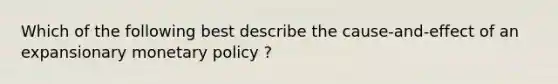 Which of the following best describe the cause-and-effect of an expansionary monetary policy ?