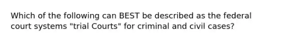 Which of the following can BEST be described as the federal court systems "trial Courts" for criminal and civil cases?