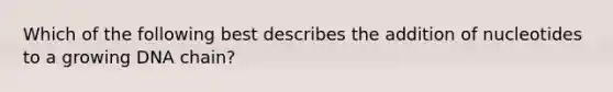 Which of the following best describes the addition of nucleotides to a growing DNA chain?