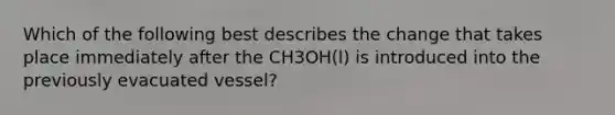 Which of the following best describes the change that takes place immediately after the CH3OH(l) is introduced into the previously evacuated vessel?