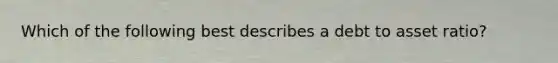 Which of the following best describes a debt to asset ratio?