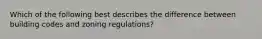 Which of the following best describes the difference between building codes and zoning regulations?