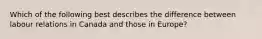 Which of the following best describes the difference between labour relations in Canada and those in Europe?