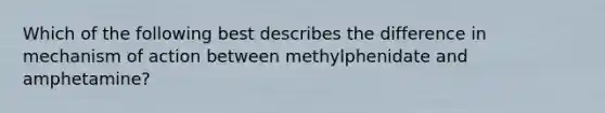 Which of the following best describes the difference in mechanism of action between methylphenidate and amphetamine?