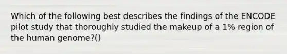 Which of the following best describes the findings of the ENCODE pilot study that thoroughly studied the makeup of a 1% region of the human genome?()