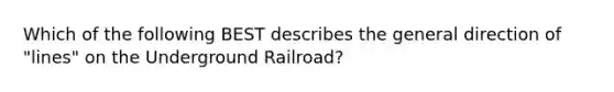 Which of the following BEST describes the general direction of "lines" on the Underground Railroad?