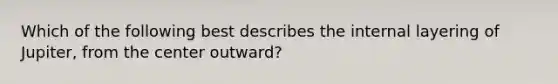 Which of the following best describes the internal layering of Jupiter, from the center outward?