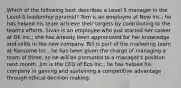 Which of the following best describes a Level 5 manager in the Level-5 leadership pyramid? Tom is an employee at Now Inc.; he has helped his team achieve their targets by contributing to the team's efforts. Sivan is an employee who just started her career at DK Inc.; she has already been appreciated for her knowledge and skills in the new company. Bill is part of the marketing team at Ransome Inc.; he has been given the charge of managing a team of three, so he will be promoted to a manager's position next month. Jim is the CEO of Eco Inc.; he has helped his company in gaining and sustaining a competitive advantage through ethical decision making.