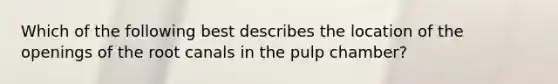 Which of the following best describes the location of the openings of the root canals in the pulp chamber?