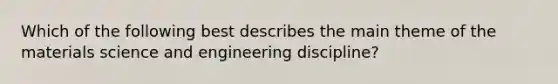 Which of the following best describes the main theme of the materials science and engineering discipline?