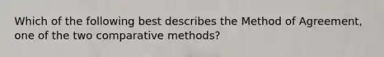 Which of the following best describes the Method of Agreement, one of the two comparative methods?