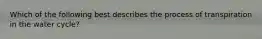 Which of the following best describes the process of transpiration in the water cycle?