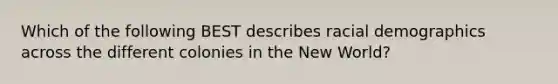 Which of the following BEST describes racial demographics across the different colonies in the New World?