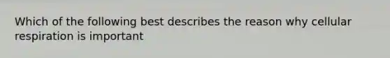 Which of the following best describes the reason why cellular respiration is important